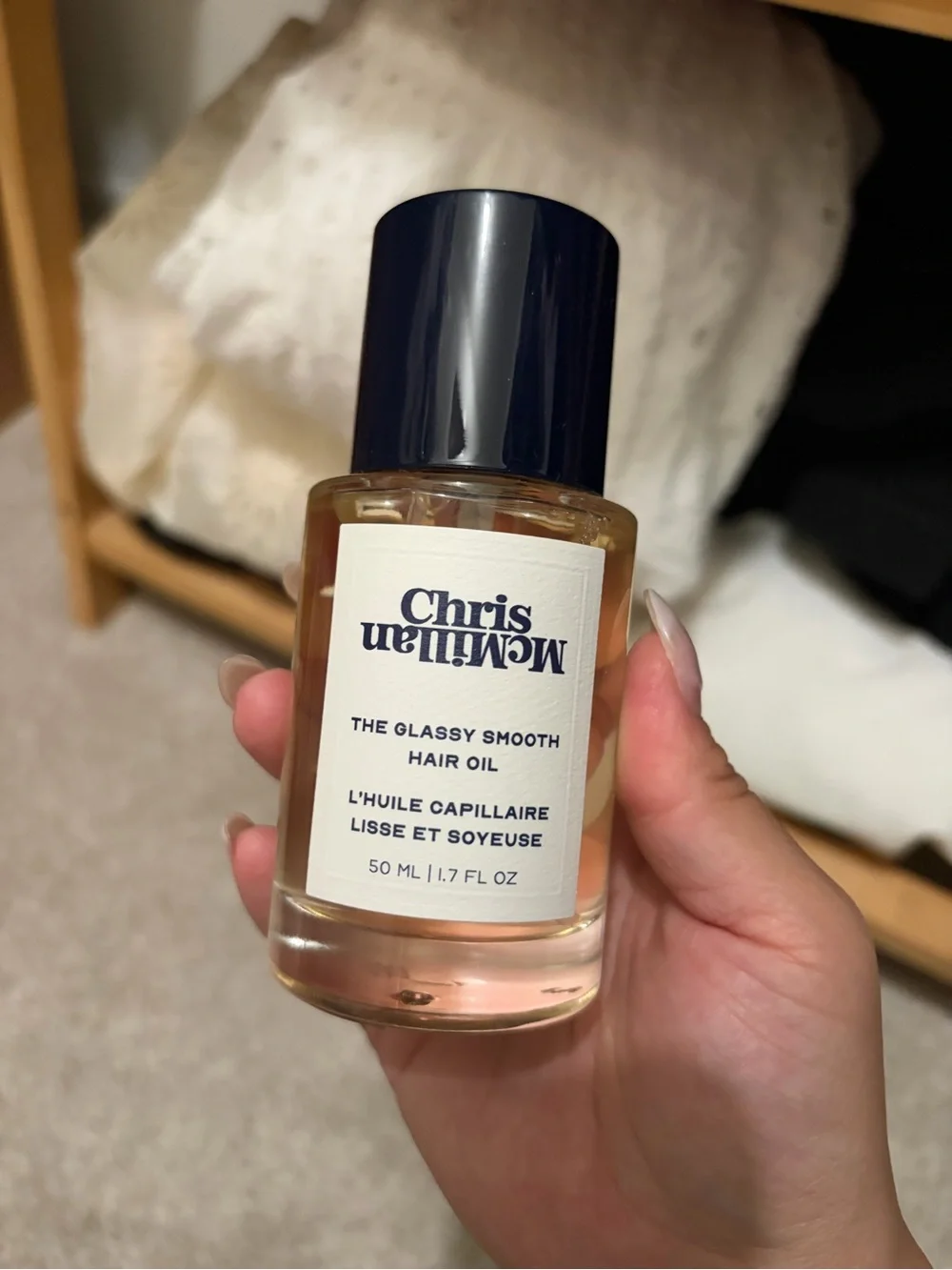Chris McMillan Glassy Smooth Hair Oil - Clear Bottle with Navy Cap